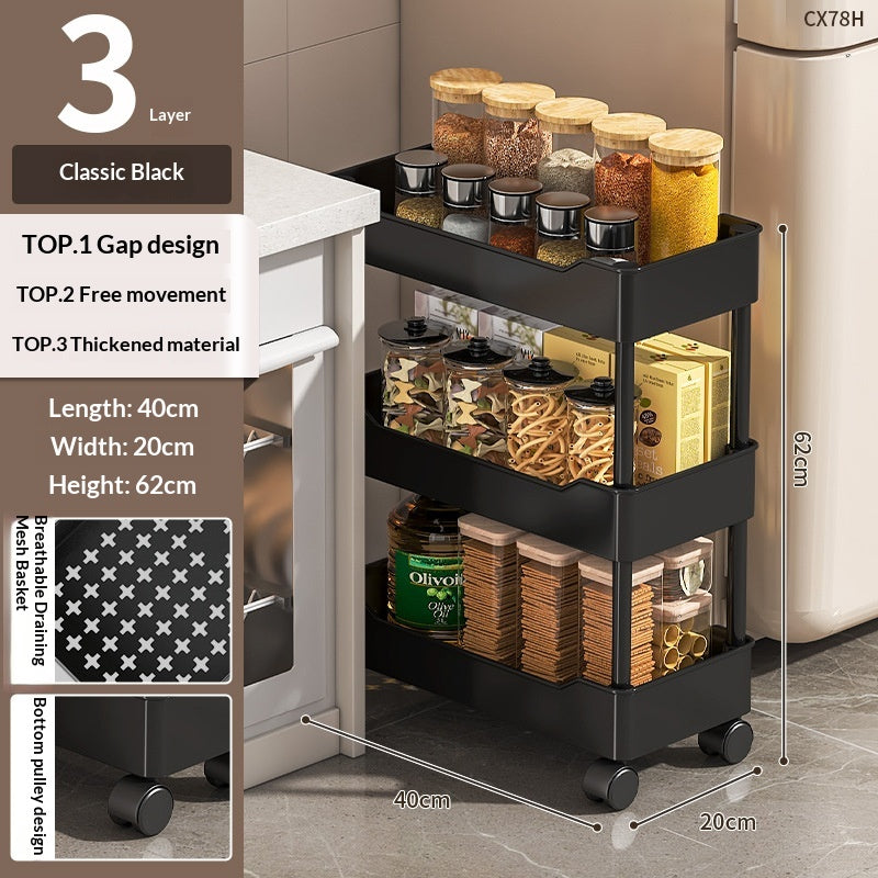 Multi-Layer Rolling Storage Cart with Wheels for Kitchen Bathroom Organization