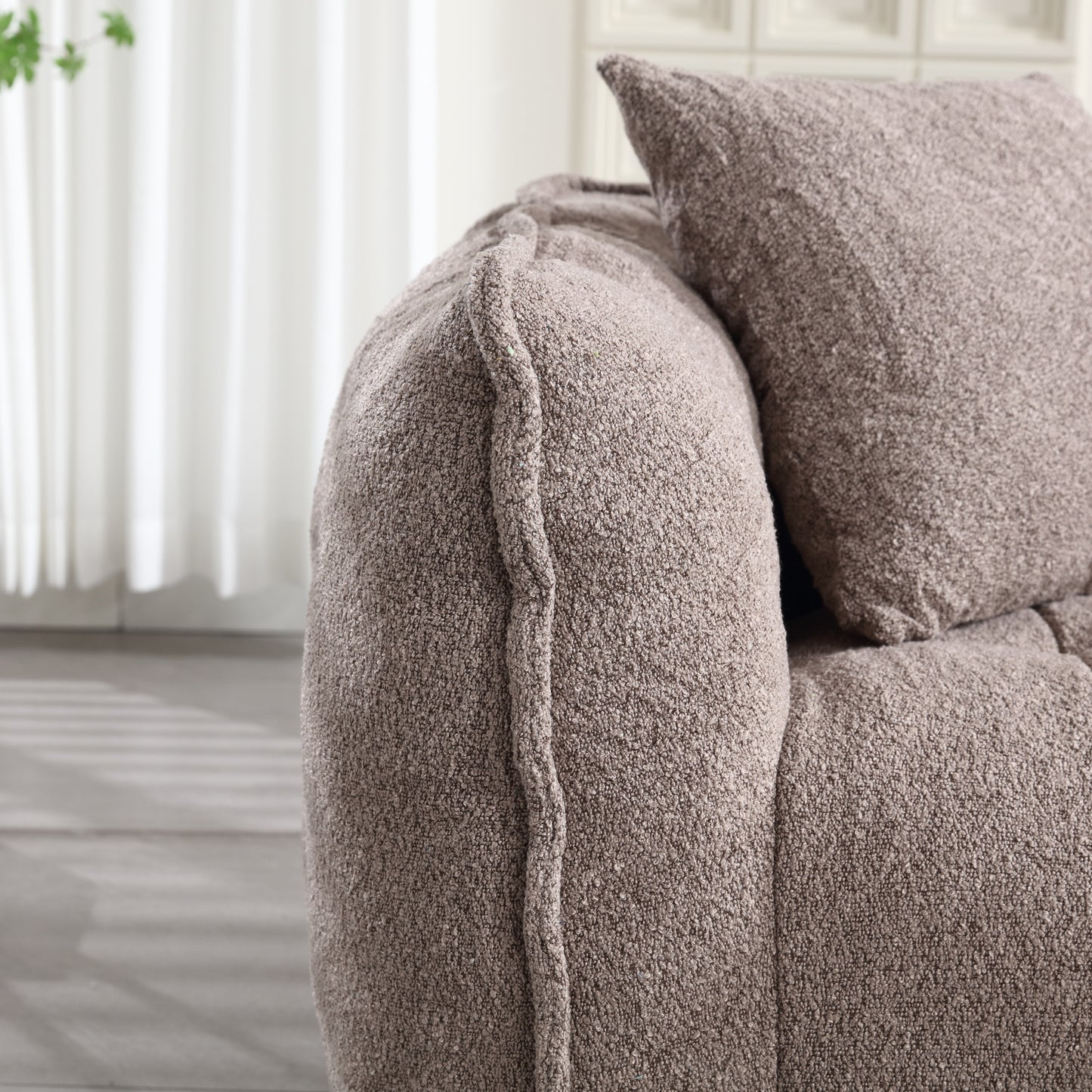 Comfortable Brown Beanbag Chair for Two - Chenille Foam Sofa