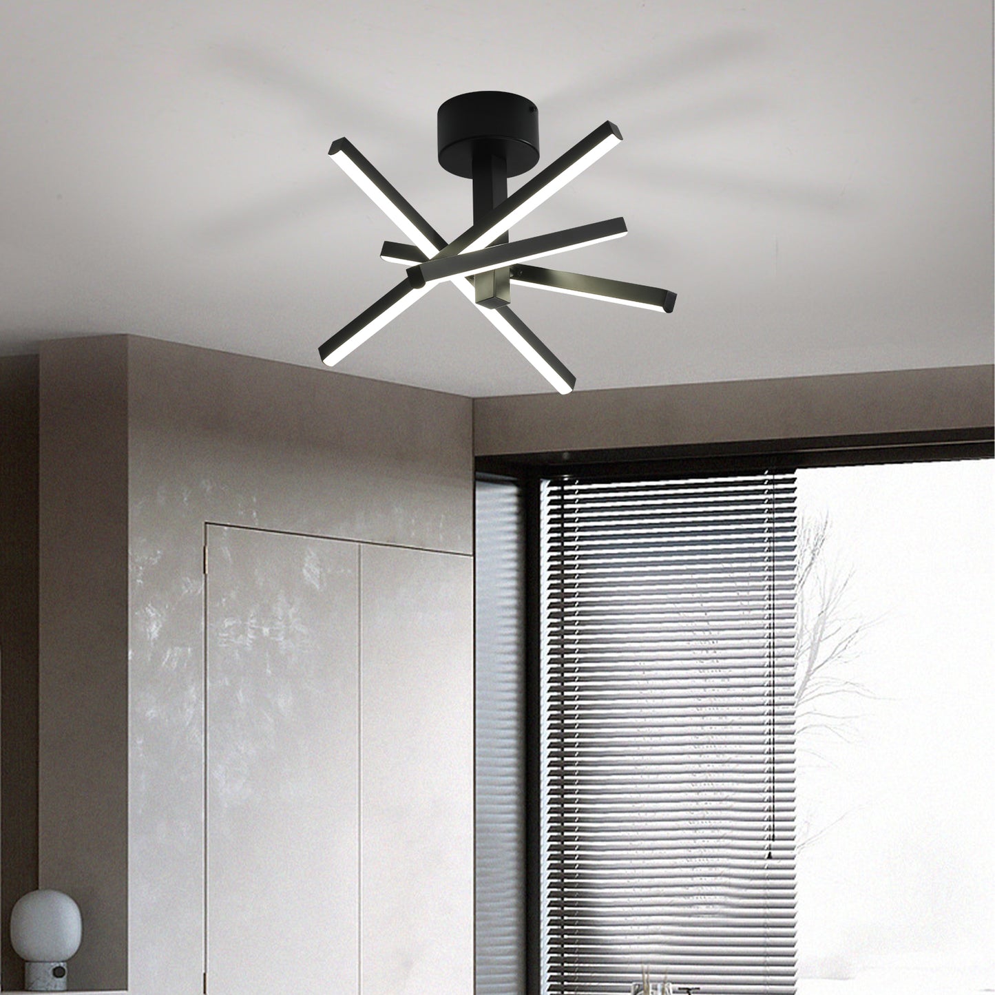 12 Inch LED Ceiling Light - Geometric Starburst Design, Black Finish