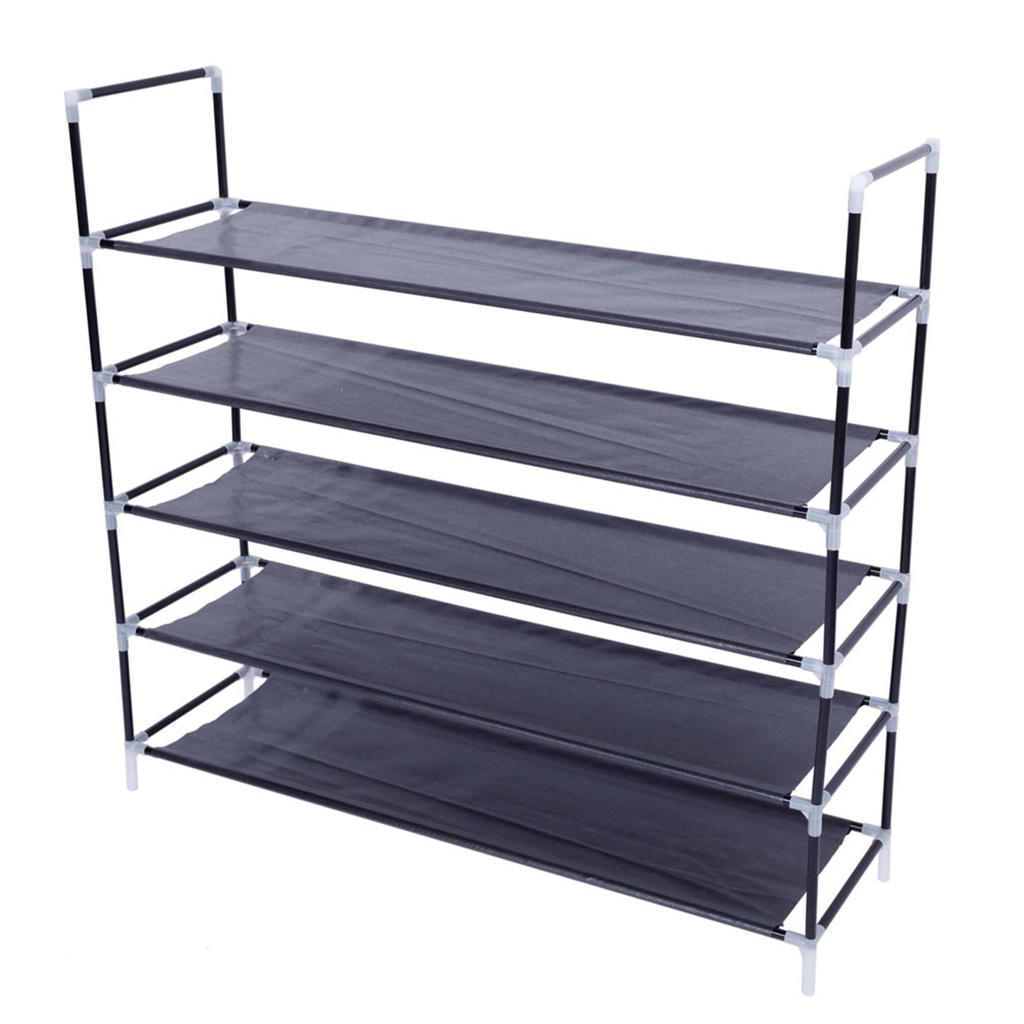 5-Tier Fabric & Steel Shoe Rack - Stackable Storage Shelf - Black