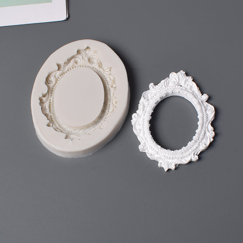 European-Style Carved Photo Frame Mold Large Oval Silicone Frame