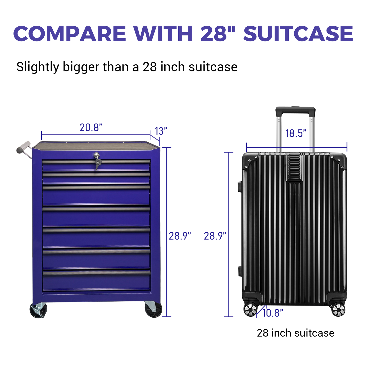 Rolling Metal Tool Chest with 7 Drawers - Purple Tool Storage
