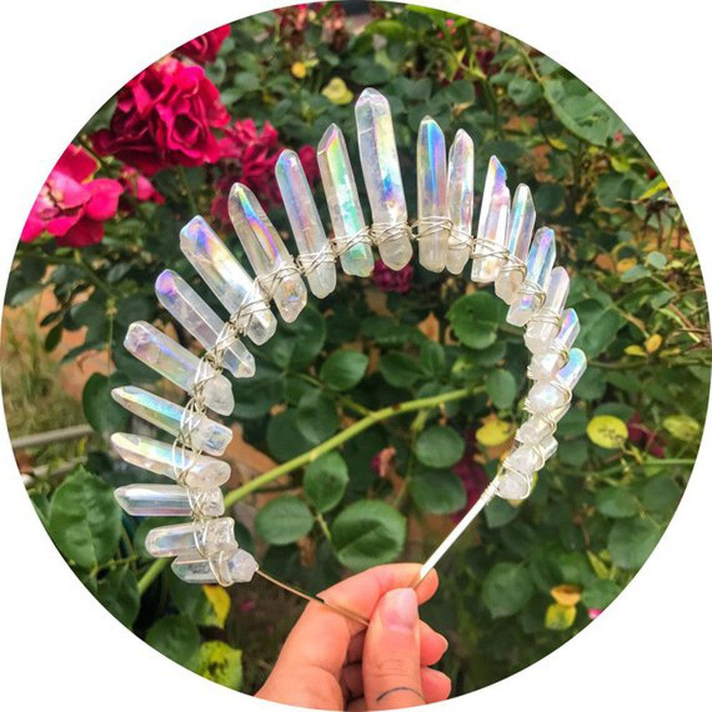 Natural Crystal Crown Hair Accessory Unisex Colorful White & Gold Variants