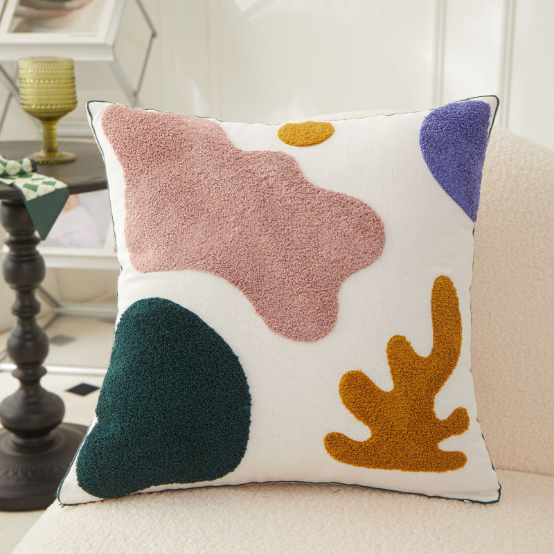 Cotton Embroidery Pillowcase Set - Morandi Seaweed Color Block Nordic Style