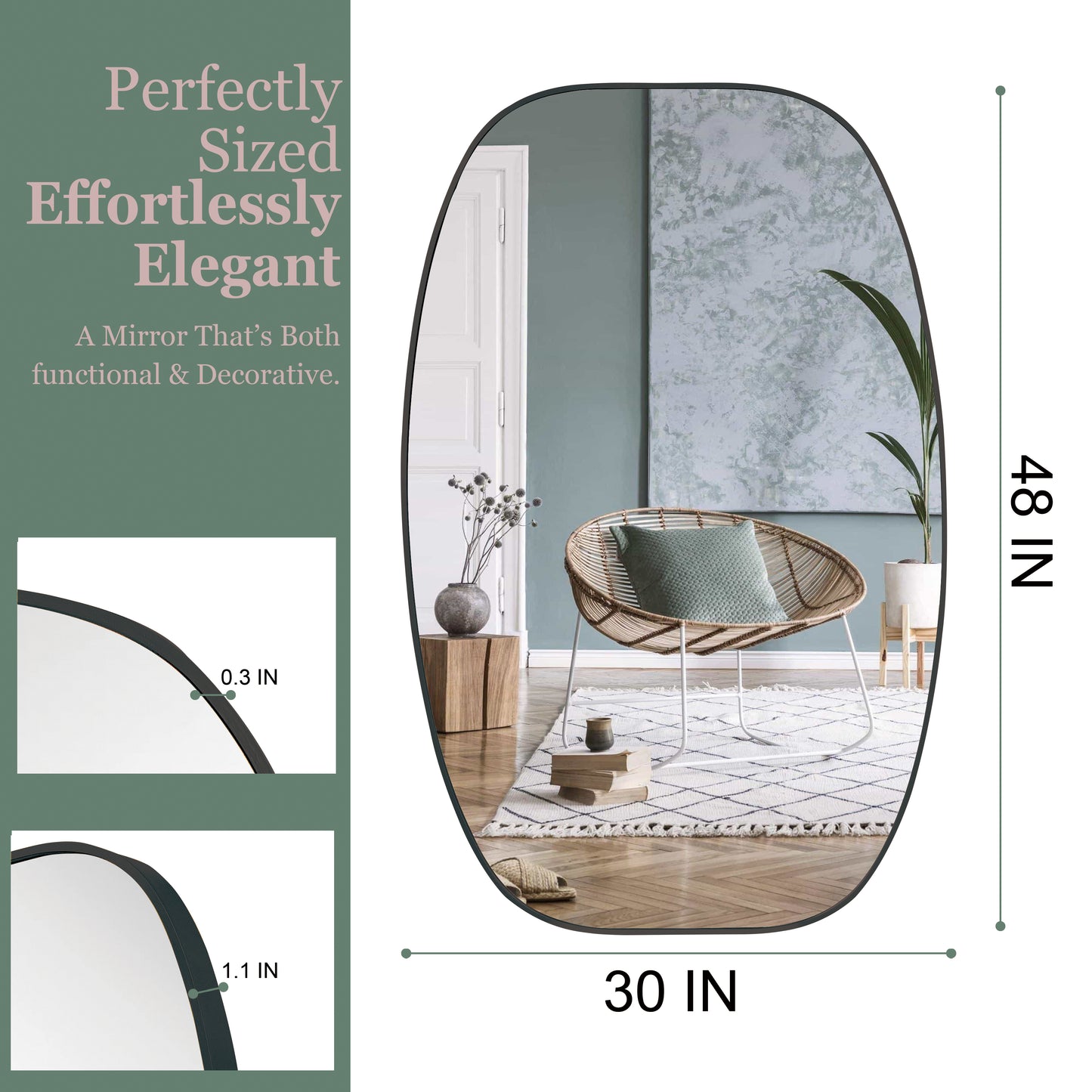 30x48 Inch Black Metal Framed Oval Bathroom Mirror