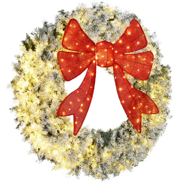 60-Inch Snow-Flocked Christmas Wreath with LED Lights