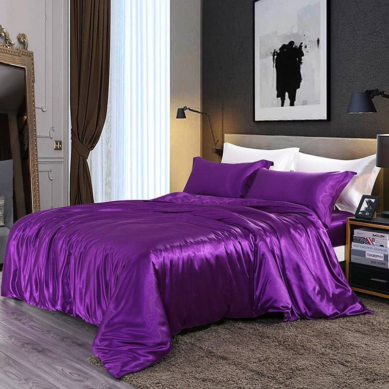 Silky Four-Piece Bedding Set - Quilt Cover Bed Sheet & Fitted Sheet