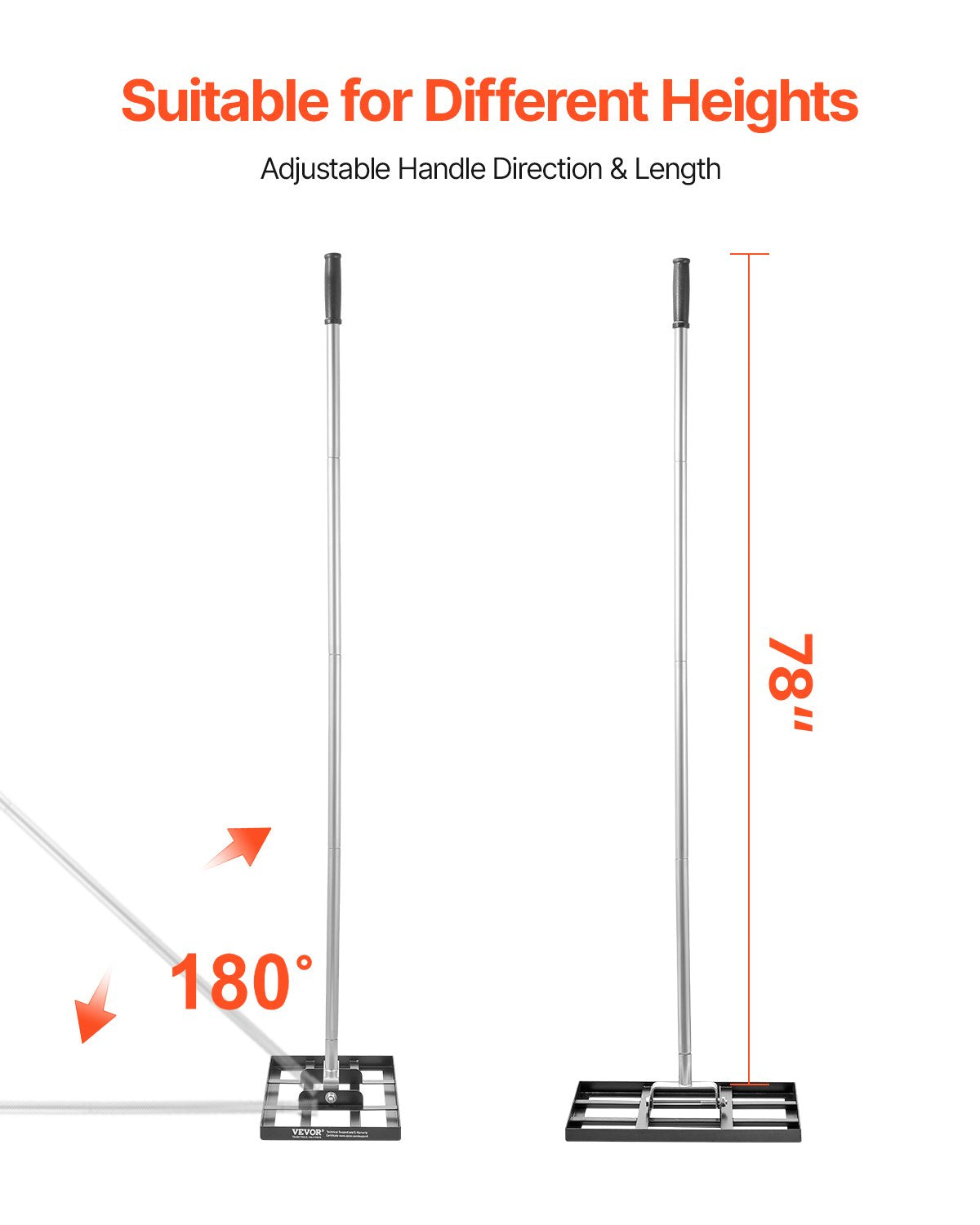 Heavy Duty Lawn Leveling Rake with 78-Inch Adjustable Handle for Yard & Golf Course