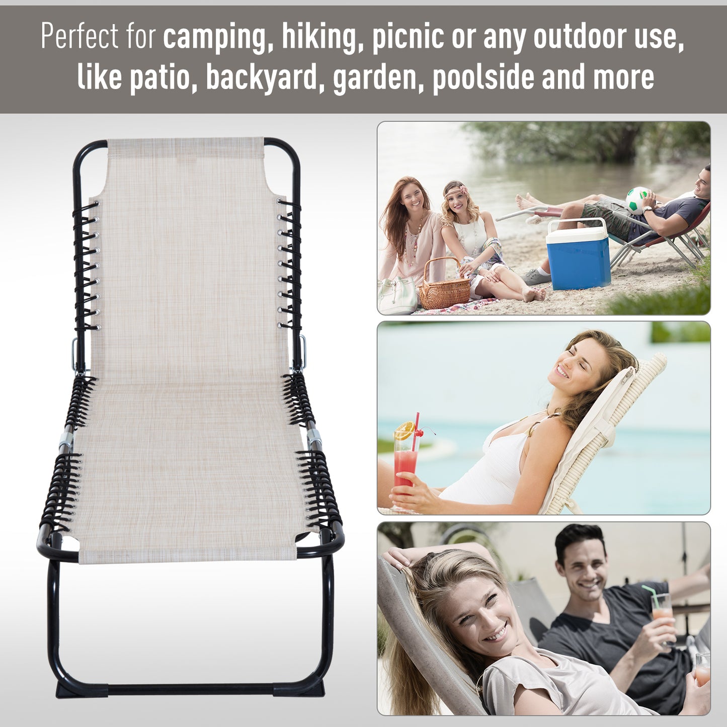 Foldable 3-Position Chaise Lounge Chair - Portable Cream White