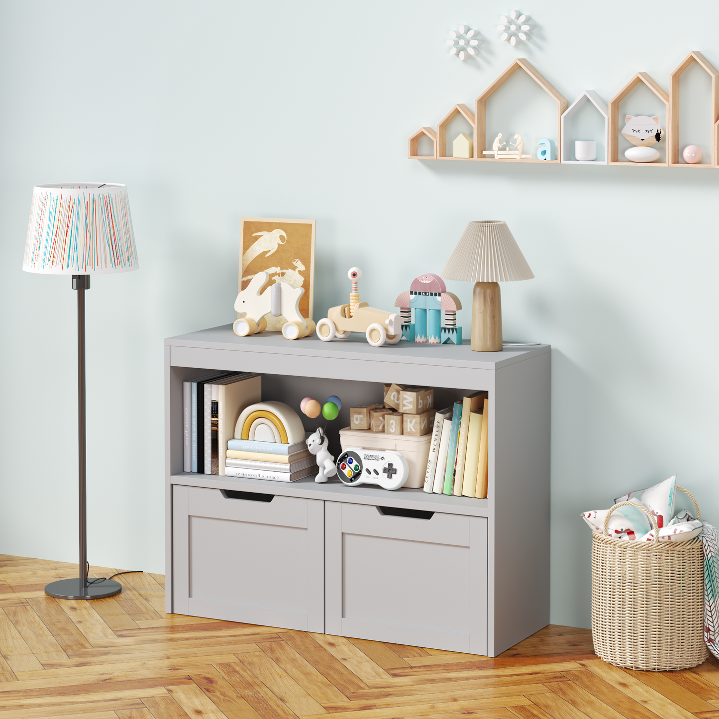 Gray Book Organizer & Toy Storage Cabinet - Large Capacity