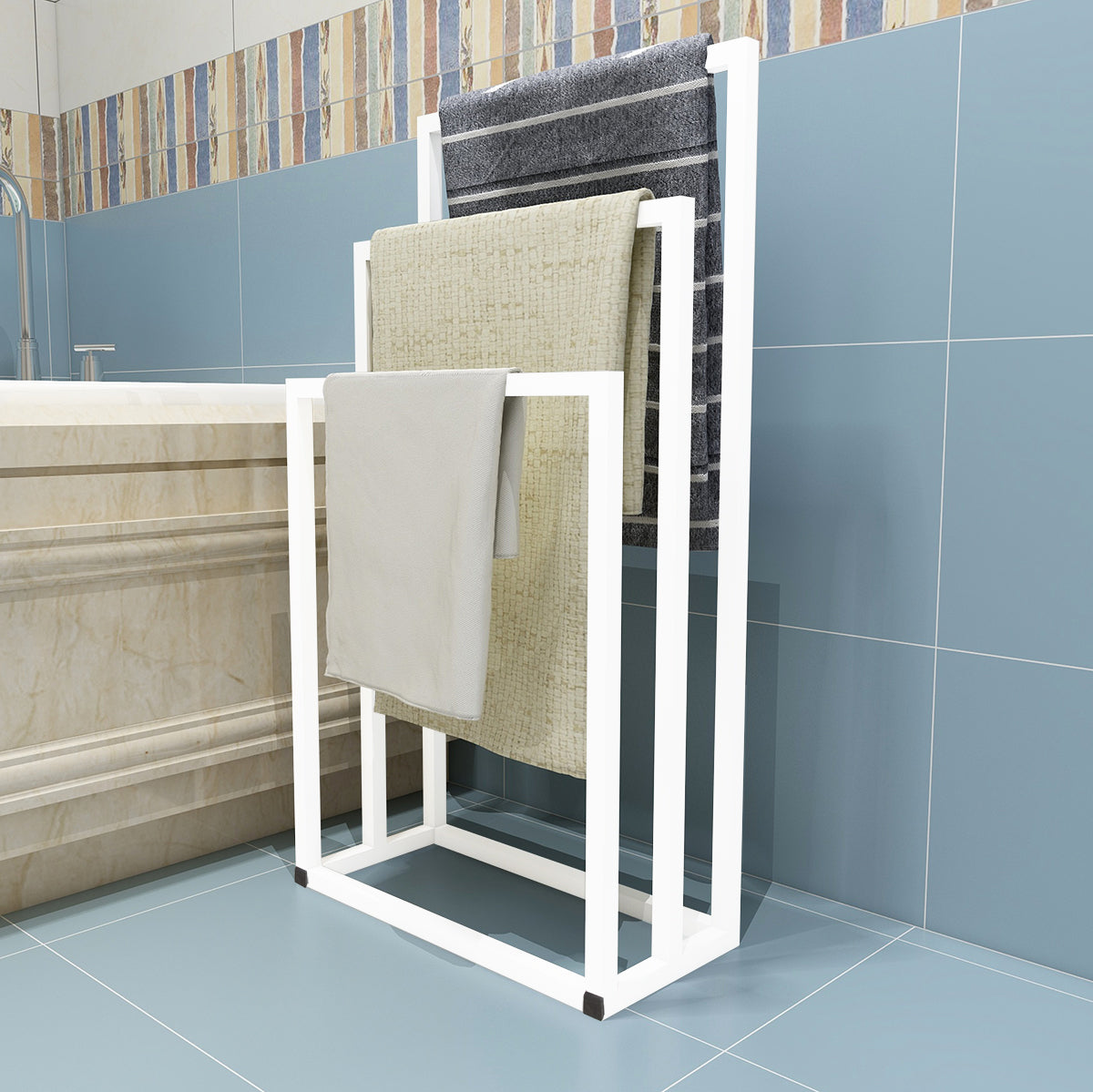 Metal Freestanding Towel Rack - 3-Tier Bathroom Organizer, White