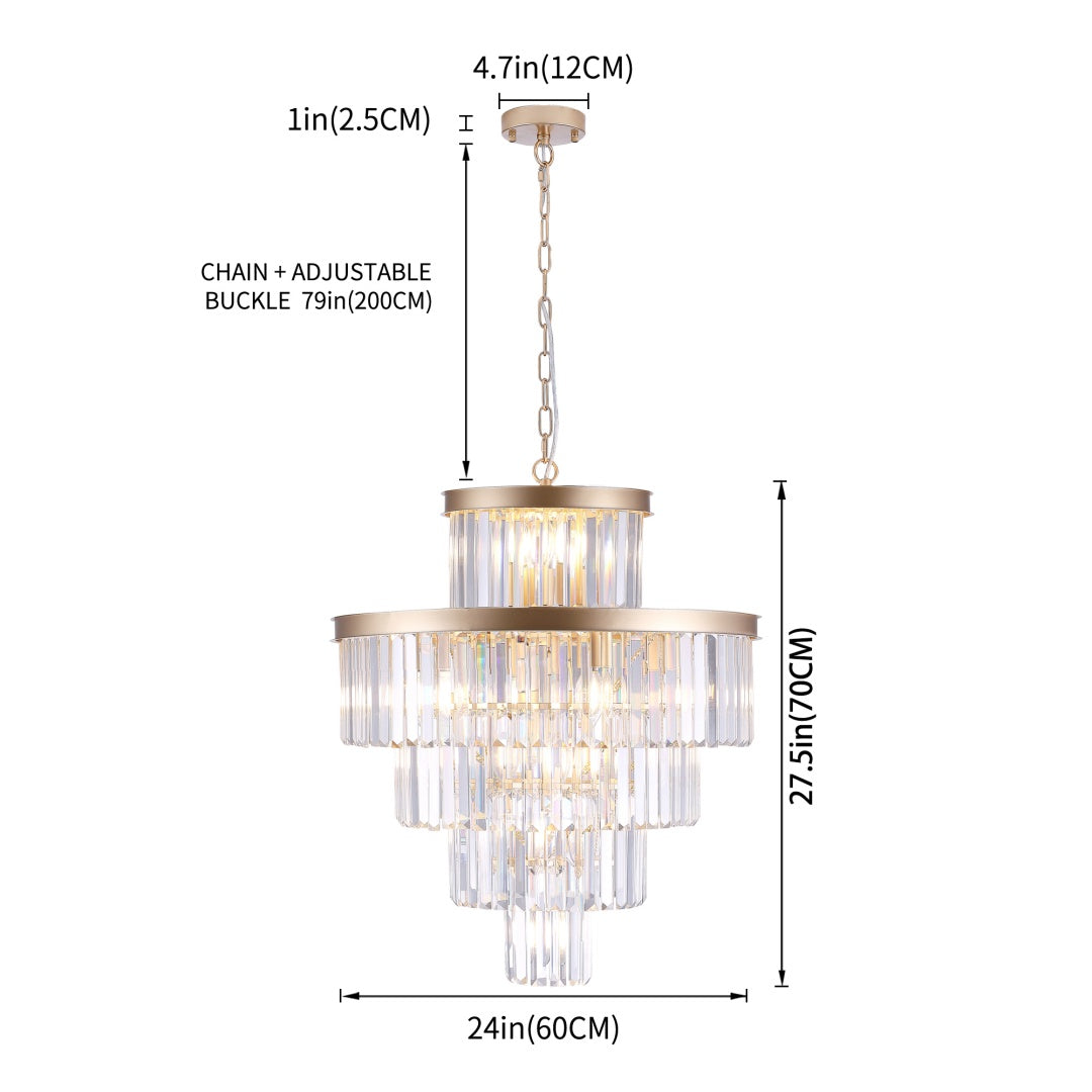 Modern Gold Crystal Chandelier Pendant Light - 23.6 Inch