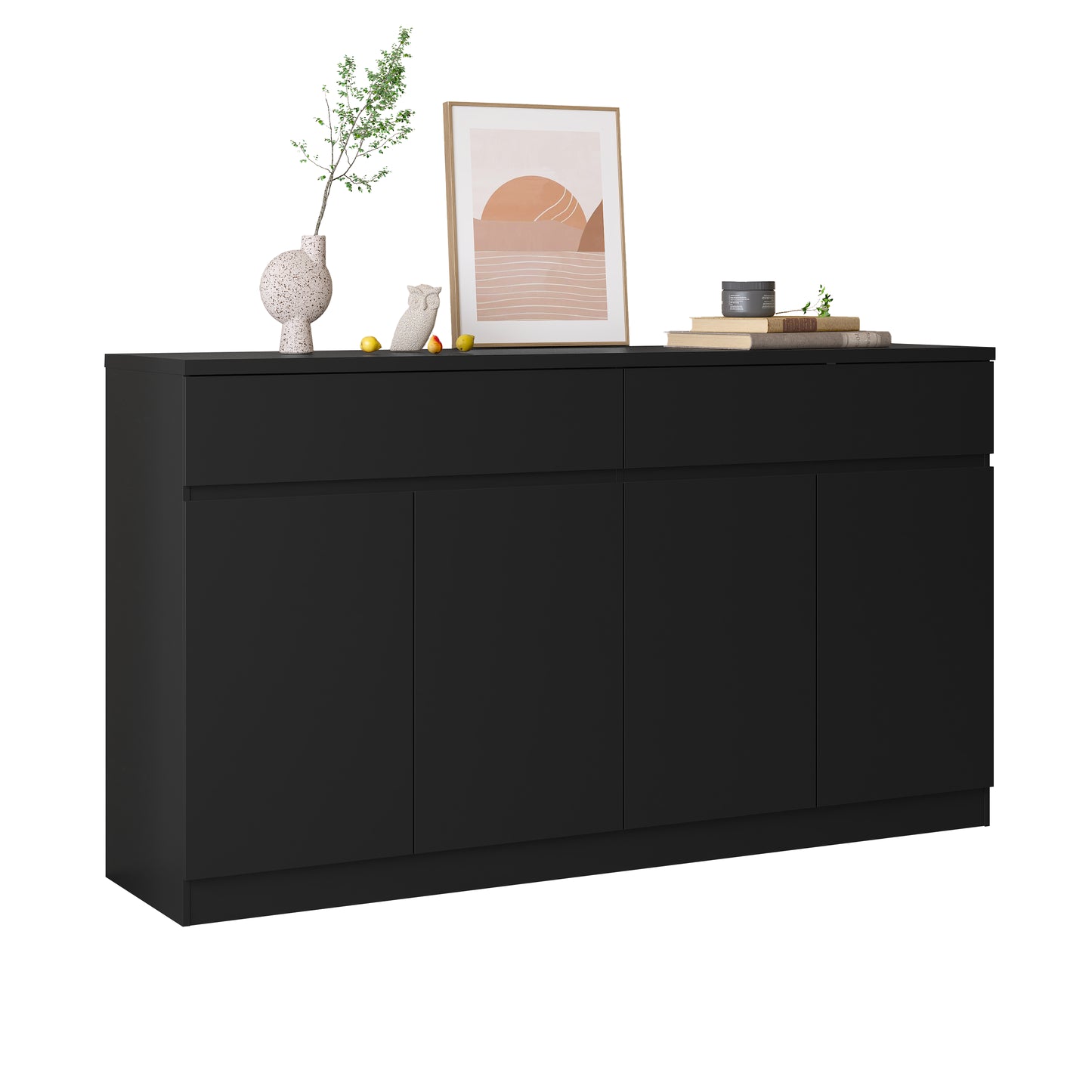 Large Black Sideboard Buffet Cabinet with Storage & 2 Drawers