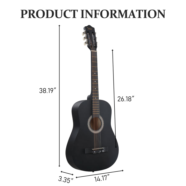38-Inch Matte Black Acoustic Guitar with Accessories