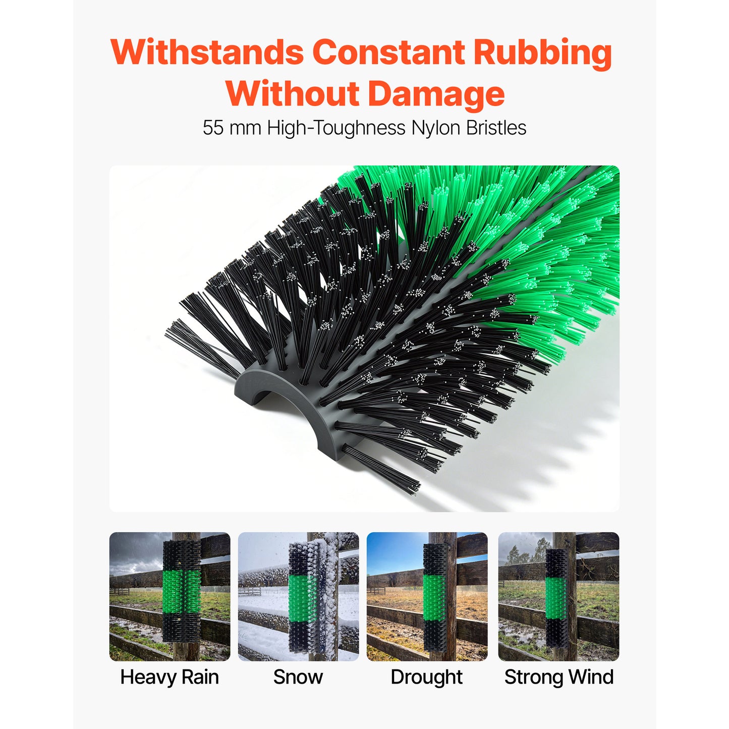 Livestock Scratching Brush Post for Horses, Cattle, Sheep & Pigs - 16.9 x 7.5 Inches, Green & Black