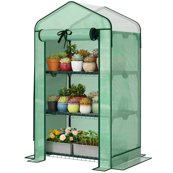 Mini Greenhouse with Double-Layer Roof for Garden Bed