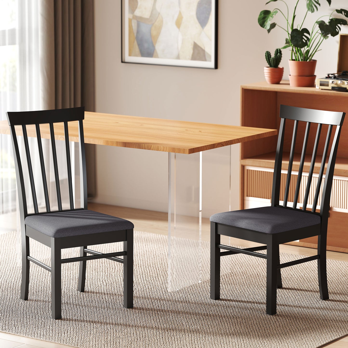 Farmhouse Upholstered Dining Chairs Set of 2 - Black & Gray