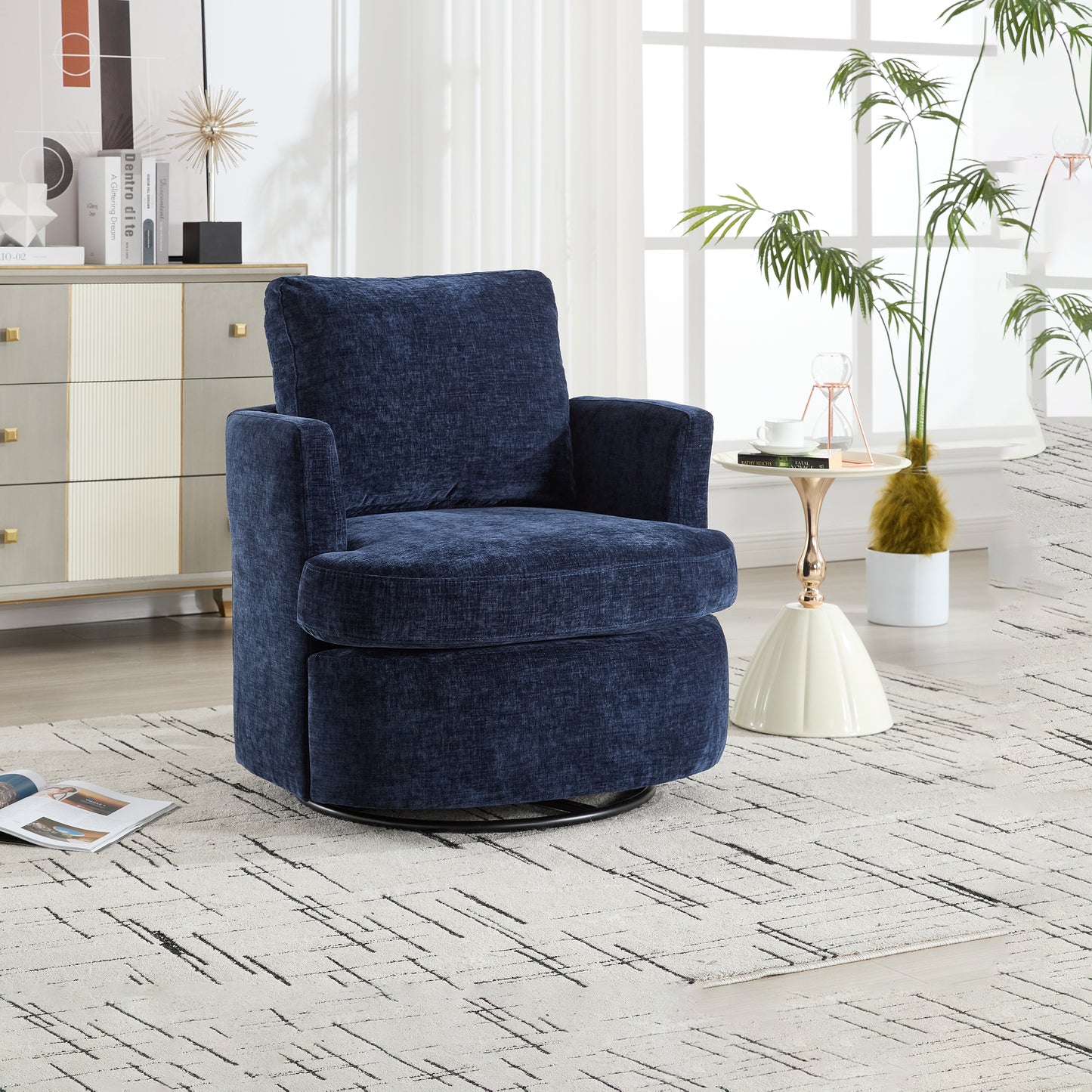 360 Degree Swivel Velvet Accent Chair - Blue
