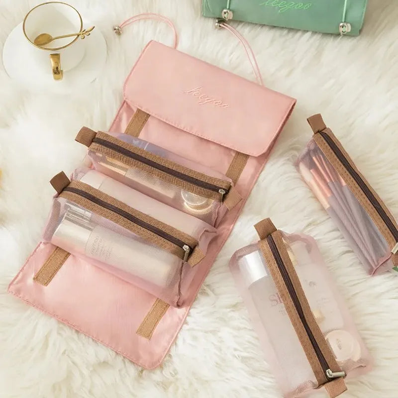4-in-1 Foldable Travel Makeup Bag - Removable Cosmetic Toiletry Organizer
