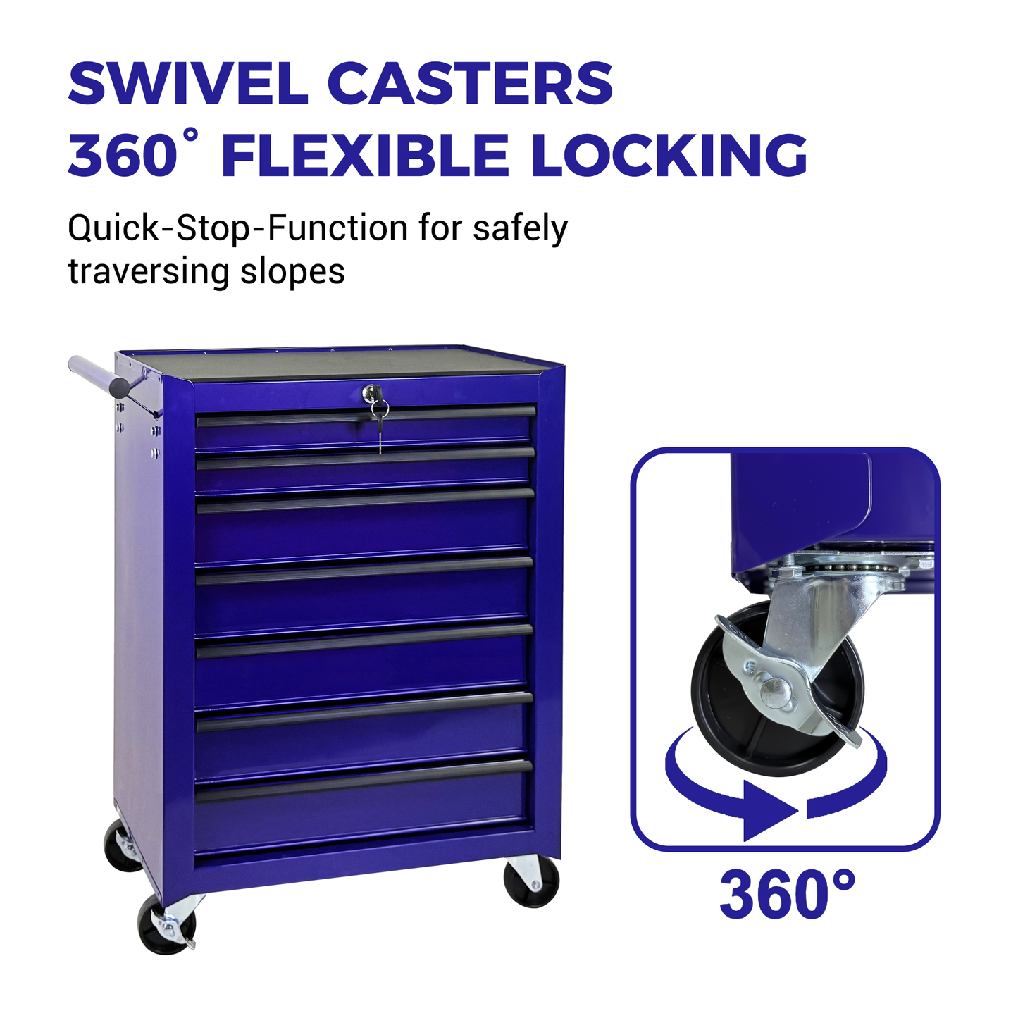 7-Drawer Metal Tool Storage Cabinet with Wheels and Detachable Top - Purple