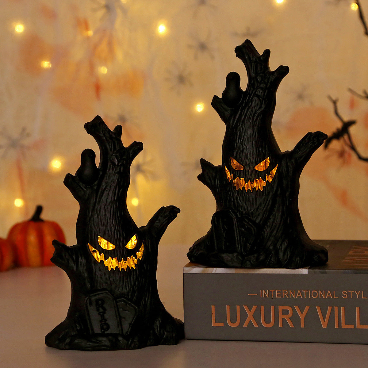 Halloween Pumpkin Lamp Ghost Tree Decoration - Plastic, 16cm
