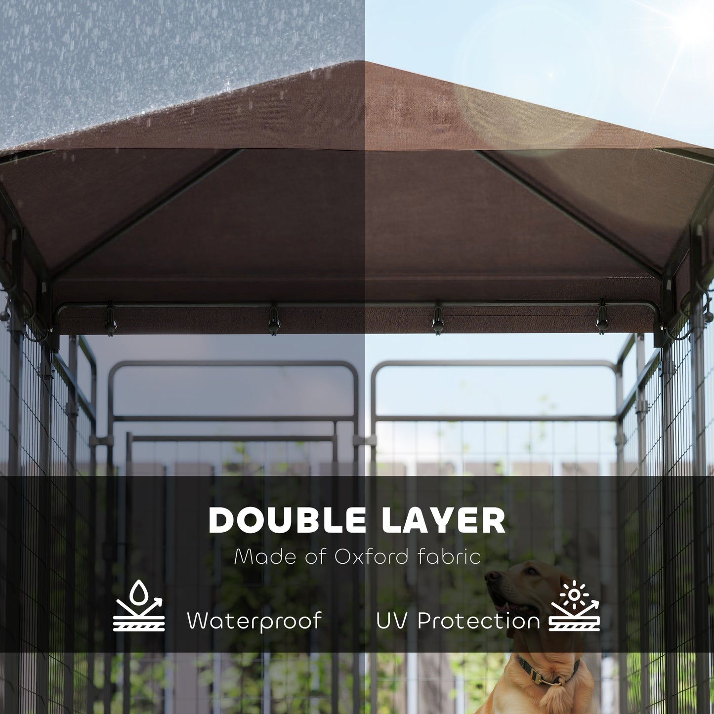 Outdoor Dog Kennel with Waterproof Canopy, Large & Medium Breeds, Secure Lock