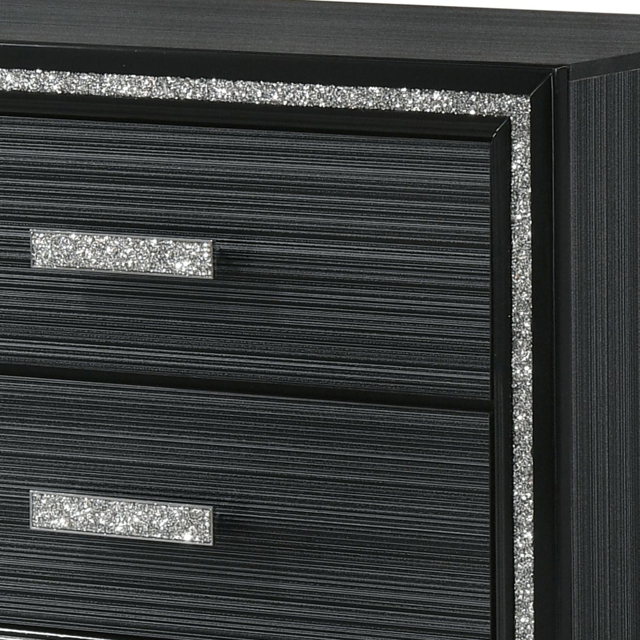 Weathered Black Finish Nightstand with Silver Trim
