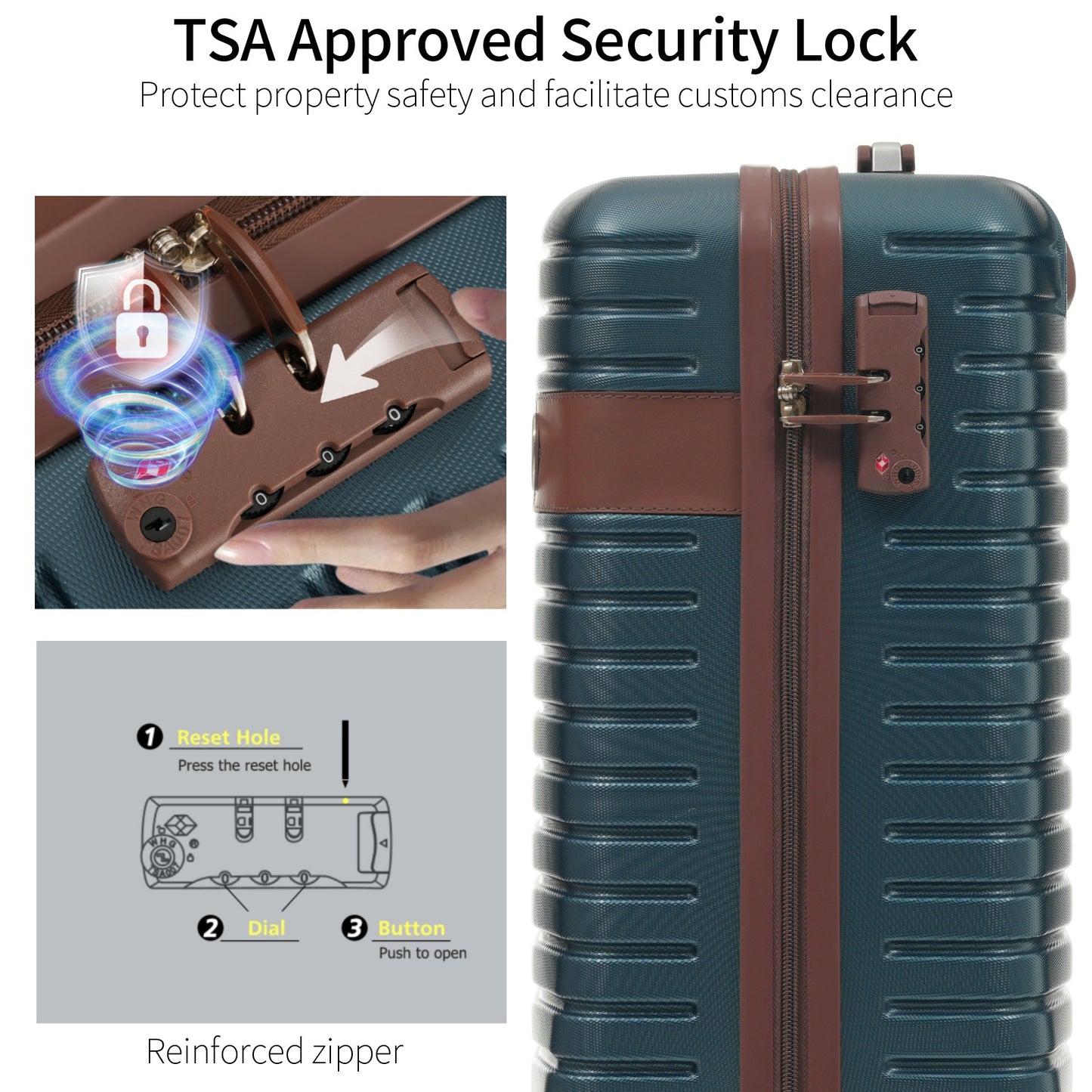 3 Piece Carry-On Luggage Set - 20 Inch Lightweight Hardshell Suitcases - Ink Blue