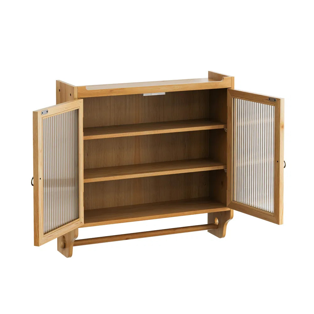 24.8''Glass Door Vintage Double Wall Cabinet With Three Tiers Of