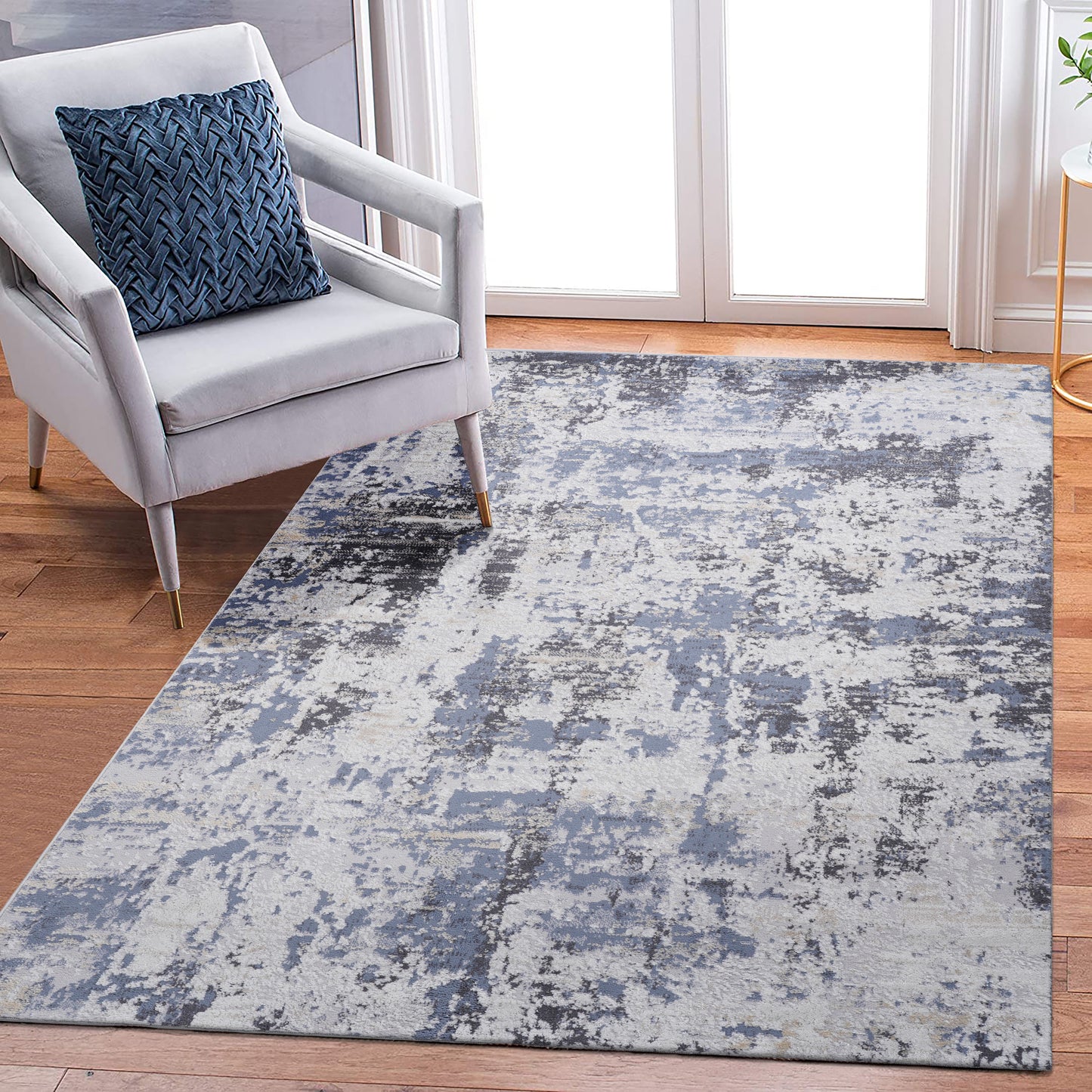 8x10 Grey Abstract Area Rug - Denim Texture