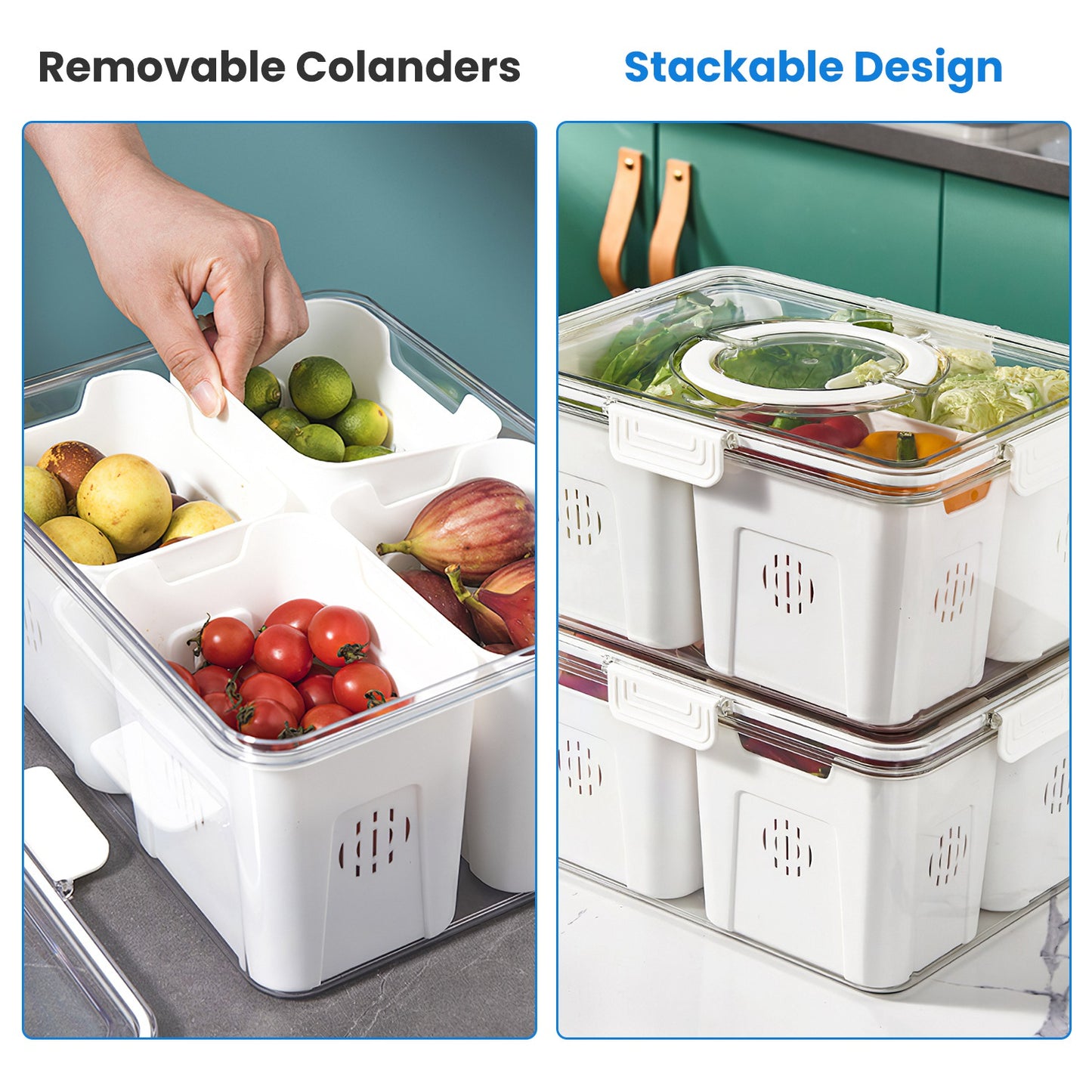 2-Pack Airtight Fruit Storage Containers with Colanders