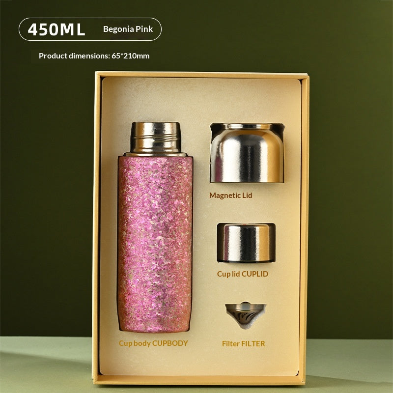 Insulated Titanium Water Bottle with Magnetic Lid - Double Wall, 450ml