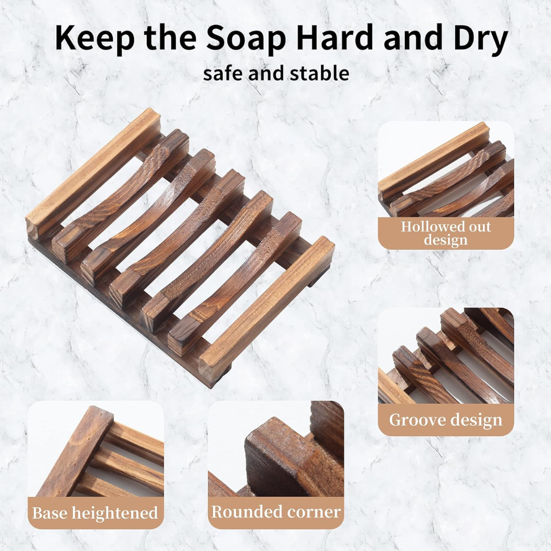 Self-Draining Soap Dish Set of 2 - Brown Wooden Bar Holder