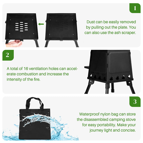 Portable Wood Camping Stove 36x36x46.5cm for Outdoor Cooking & Hiking