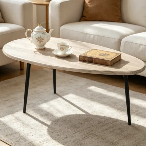 Gray Stylish Irregular Shape Coffee Table, Heavy-Duty Metal Base Oval