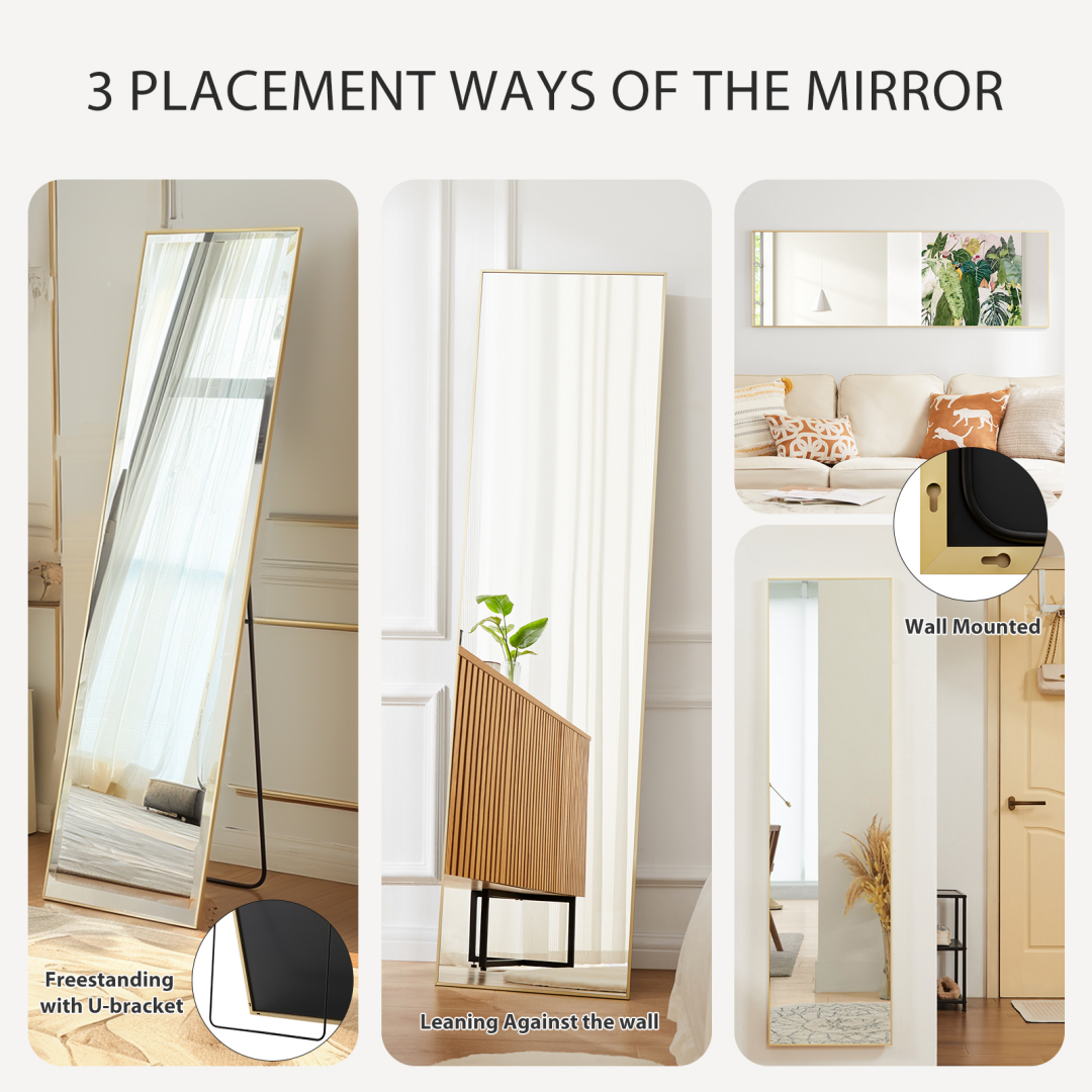 Full Length Standing Mirror - Gold Rectangle, 56x15 Inches
