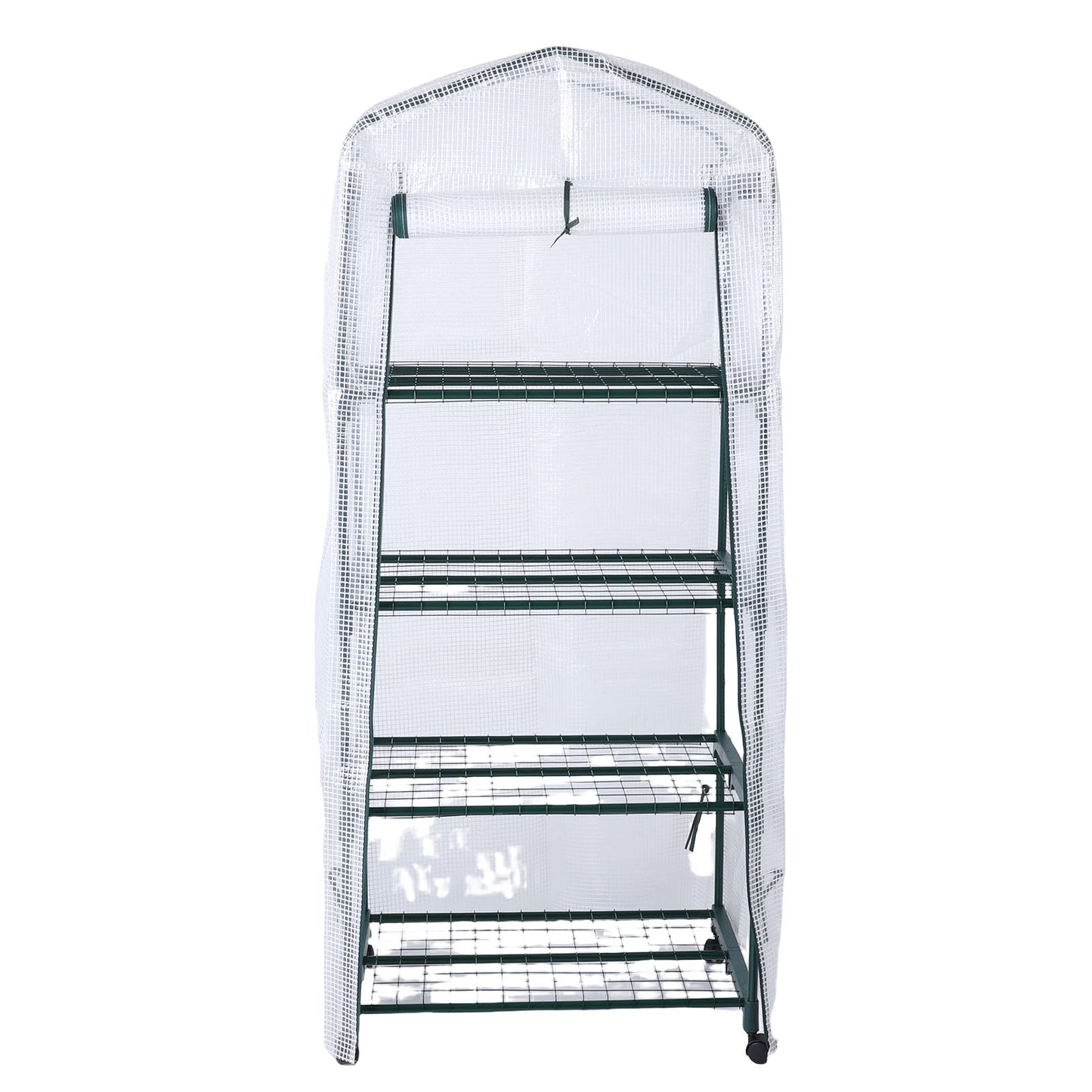 Portable Greenhouse with PE Cover & 360° Wheels - 4 Tiers Indoor Outdoor Plant Shelter