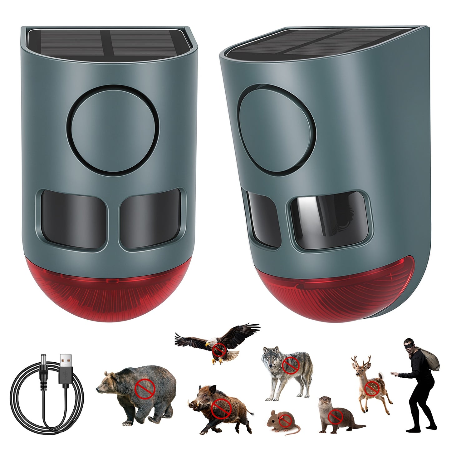 Ultrasonic Solar Animal Repeller 3-in-1 Motion Activated Deterrent IP55 Waterproof