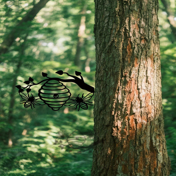 Sunny Yellow Honeycomb Iron Wall Art - Bee & Tree Silhouette