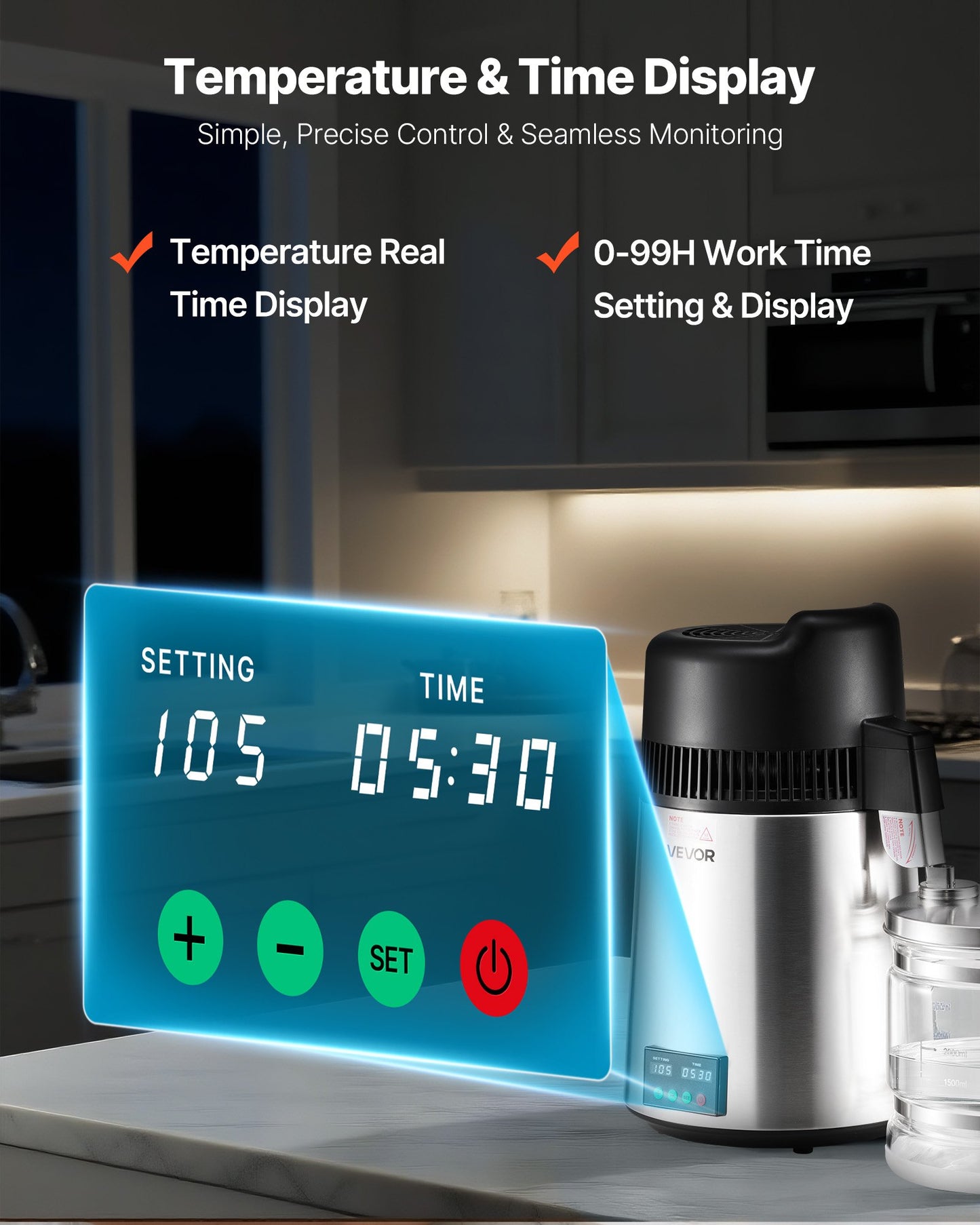 6L Water Distiller Machine - Countertop Purifier with Stainless Steel & Glass
