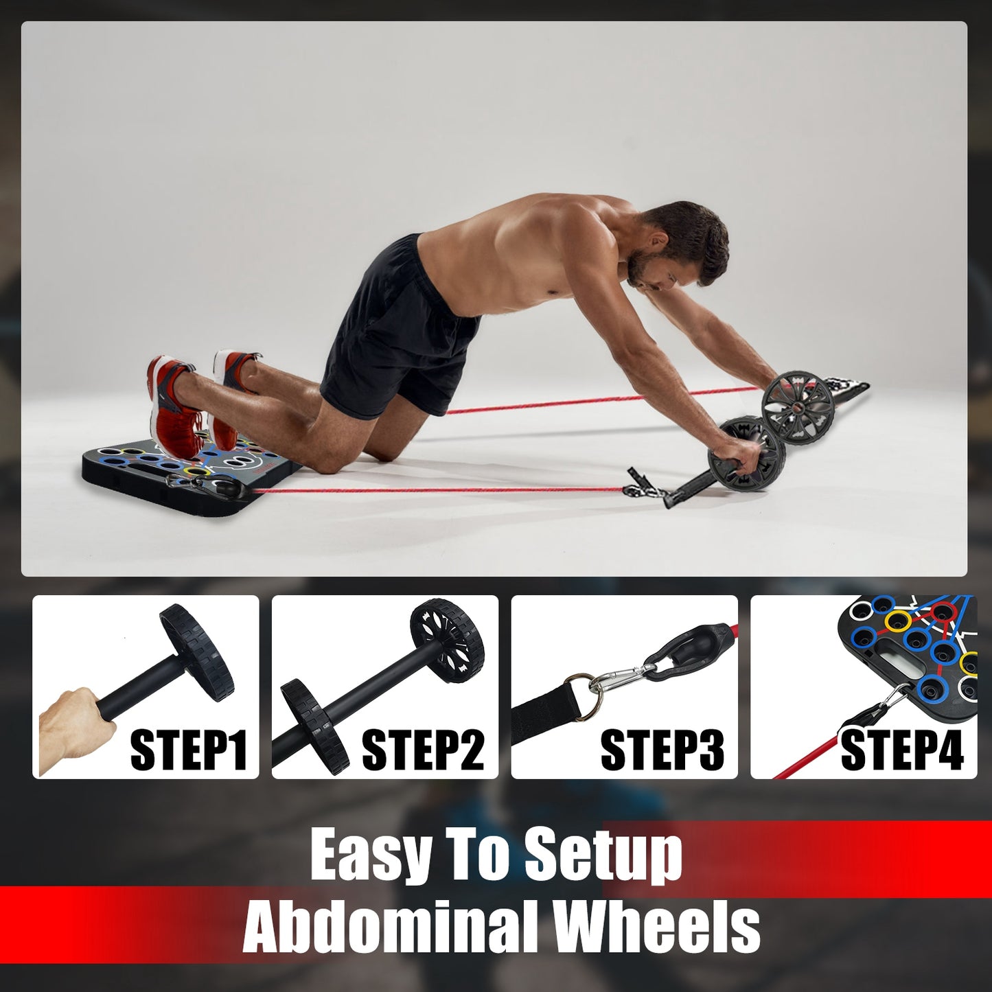 Multifunctional Push Up Board with 15 Fitness Accessories - Black