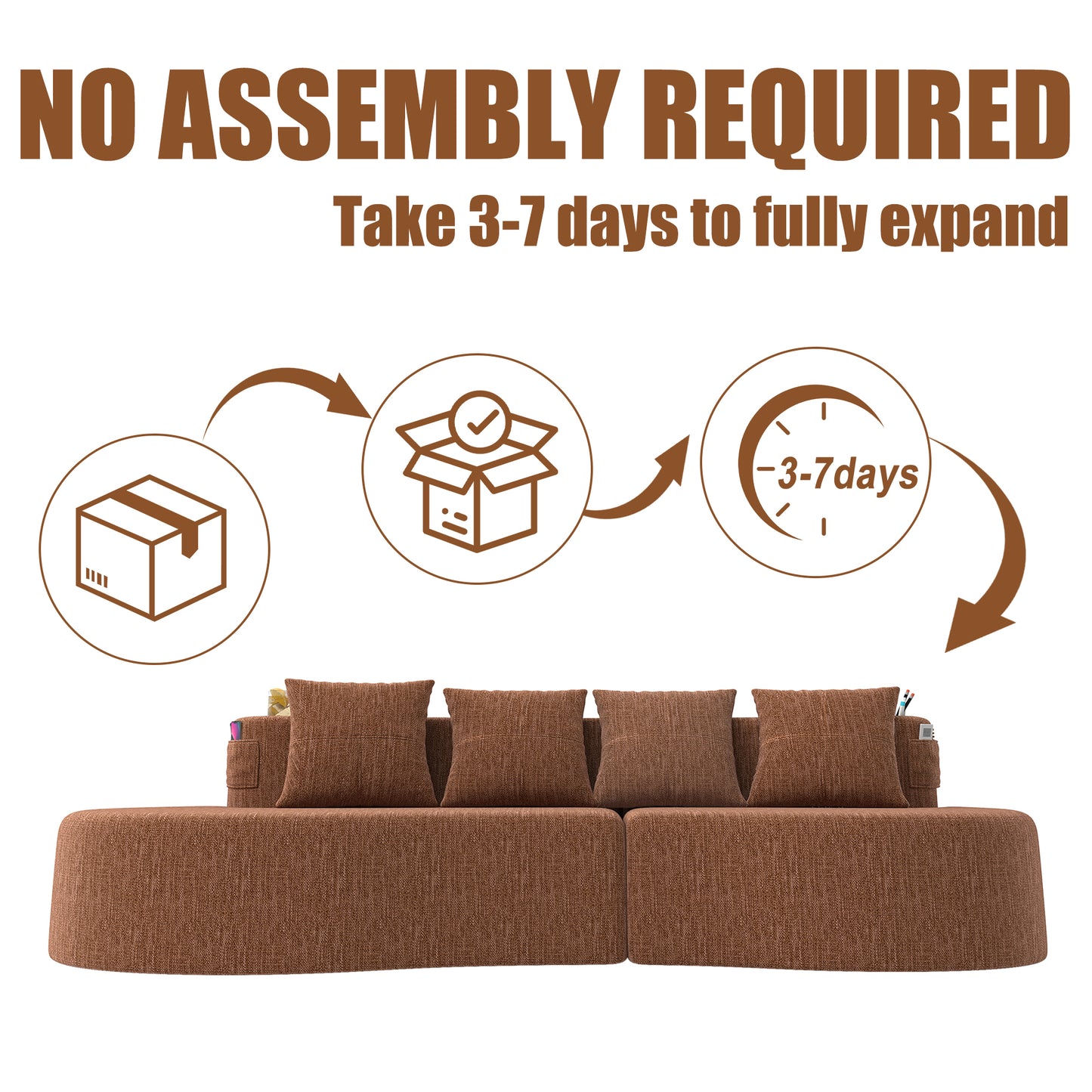 Modern Curved 3-Seat Half-Moon Sofa in Orange - Minimalist Design