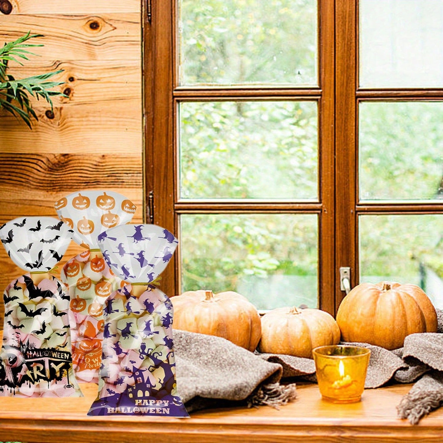 Halloween Gift Wrapping Bags - 200 Pcs Pumpkin & Bat Design