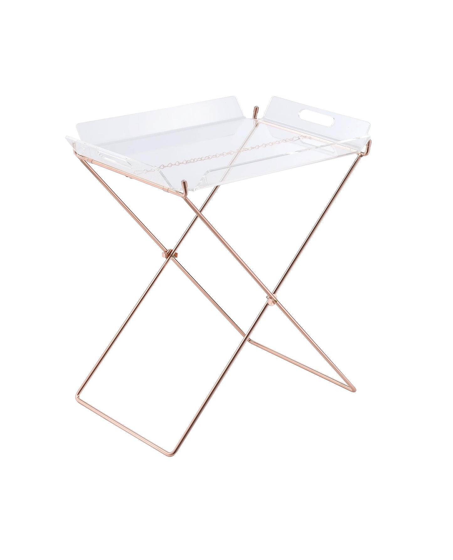 Clear Acrylic Tray Table with Copper Finish - Rectangular Design