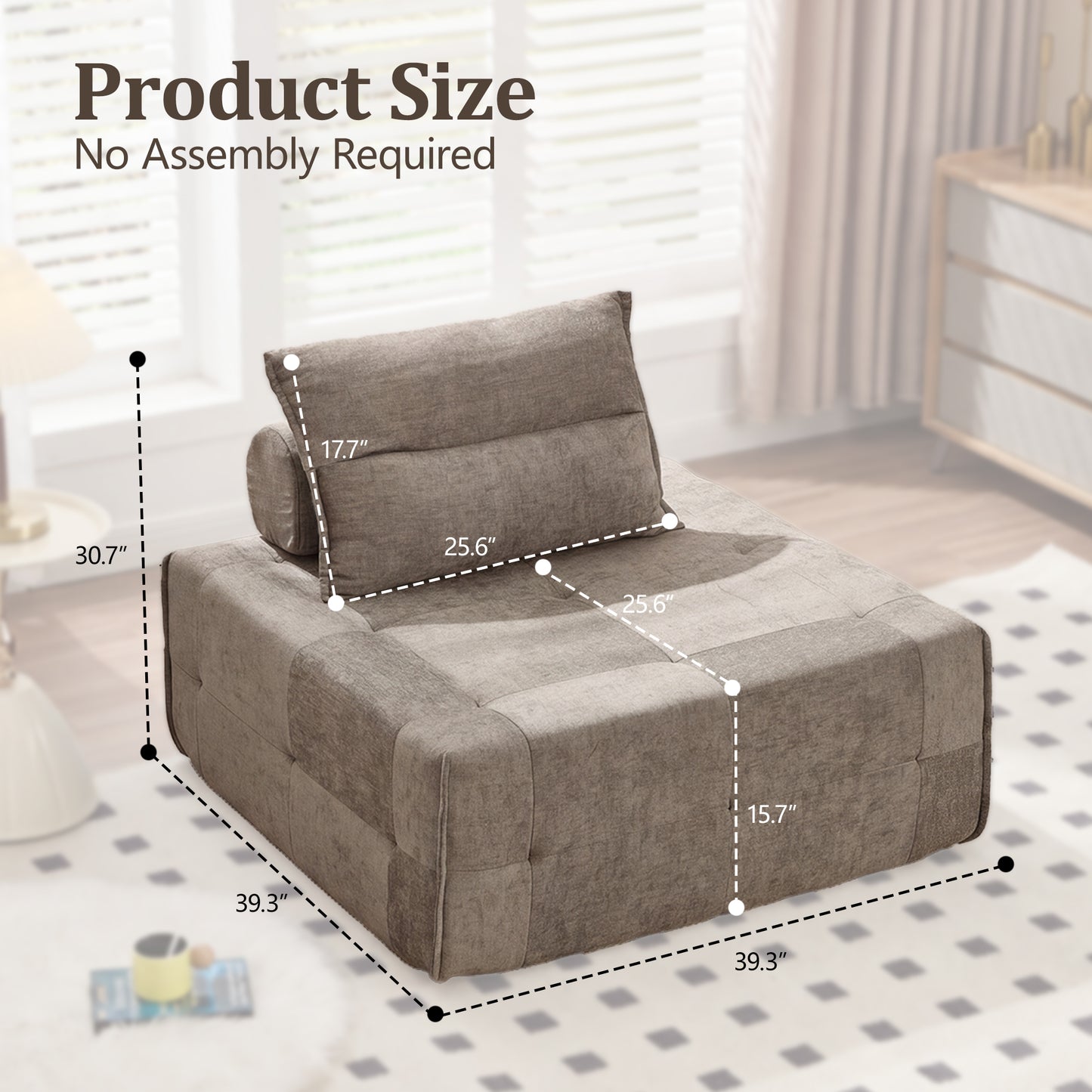 Modular Sectional Sofa with Adjustable Backrest - Khaki