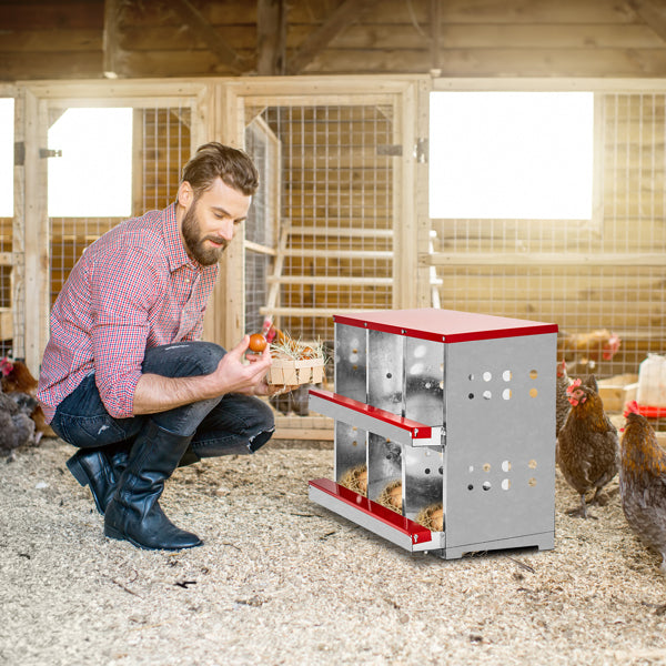Pet Feeding Tools 6-Compartment Chicken Nesting Box, 84x43x62cm, Red, Iron