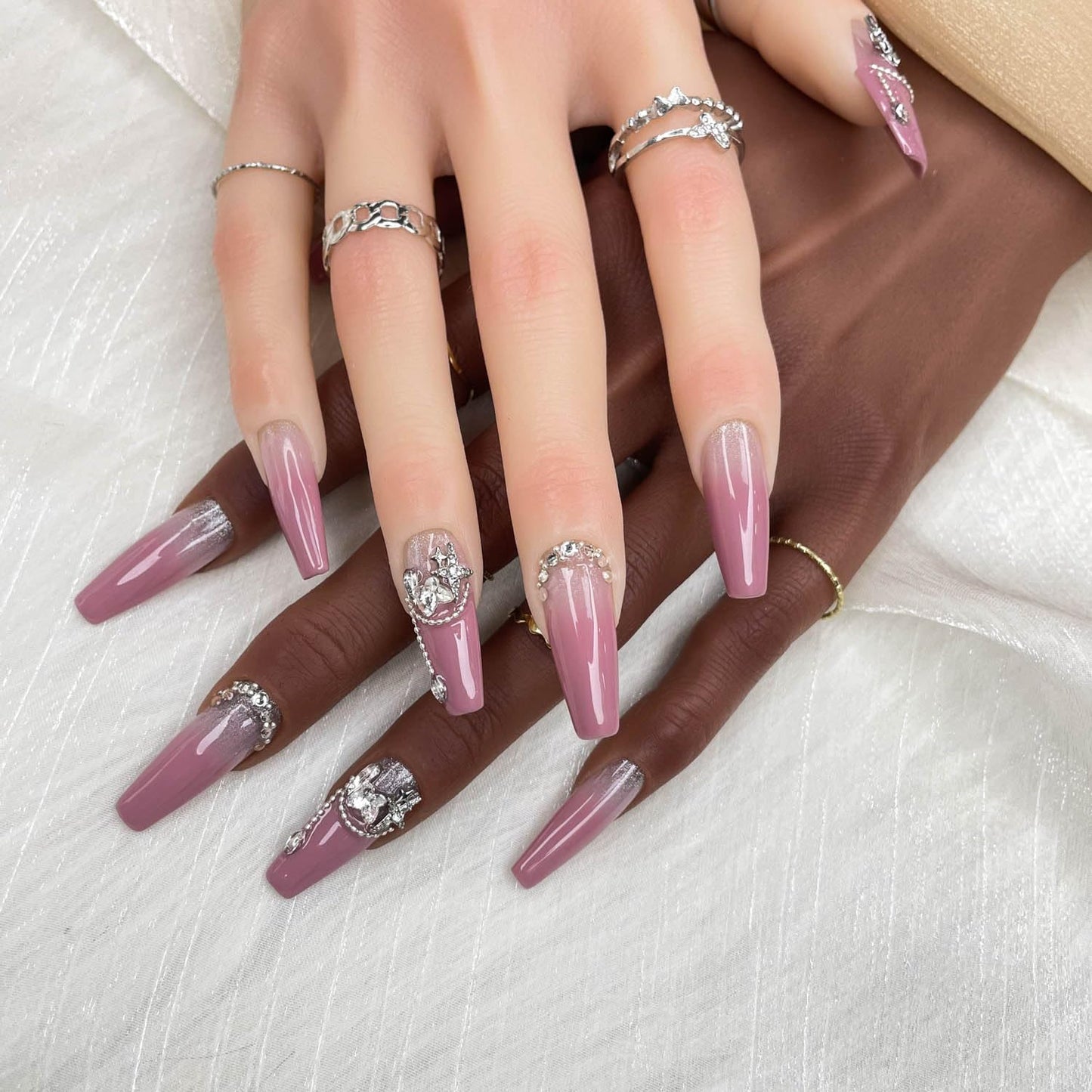 Handmade Press On Nails - Lavender Luster 3D Acrylic False Nails, Size M