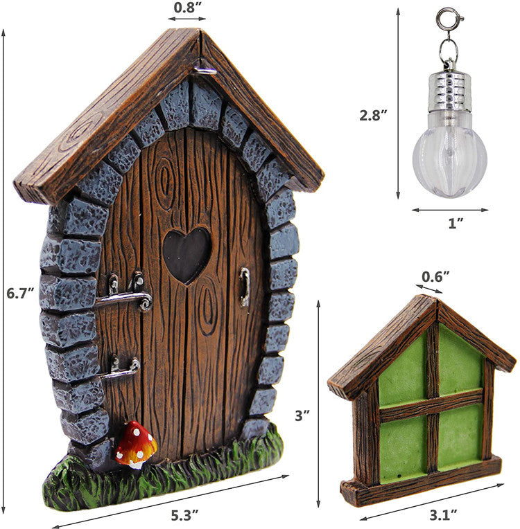 Fairy Gnome Garden Decor Doors and Windows Set - Pastoral Resin Ornaments