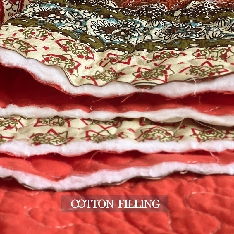 Bohemian Reversible Cotton Quilt Bedspread Set - All Season Lightweight Bedding