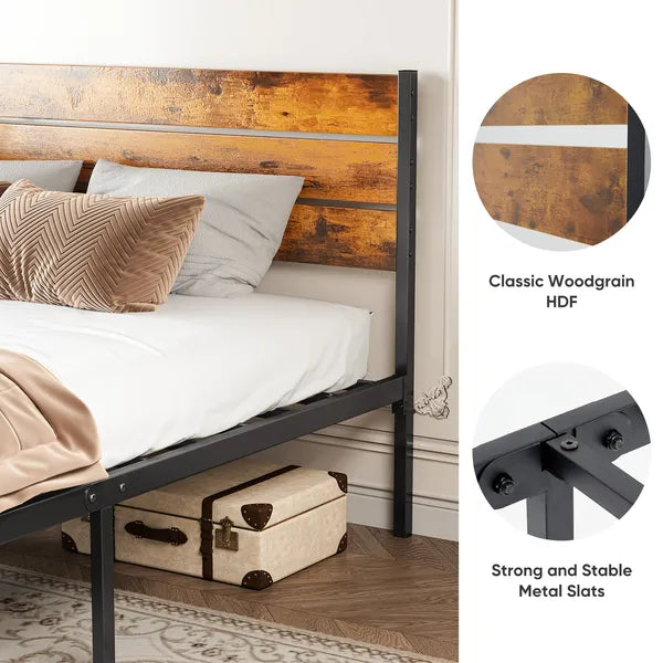 Sturdy Metal Platform Bed Frame with Headboard & Footboard